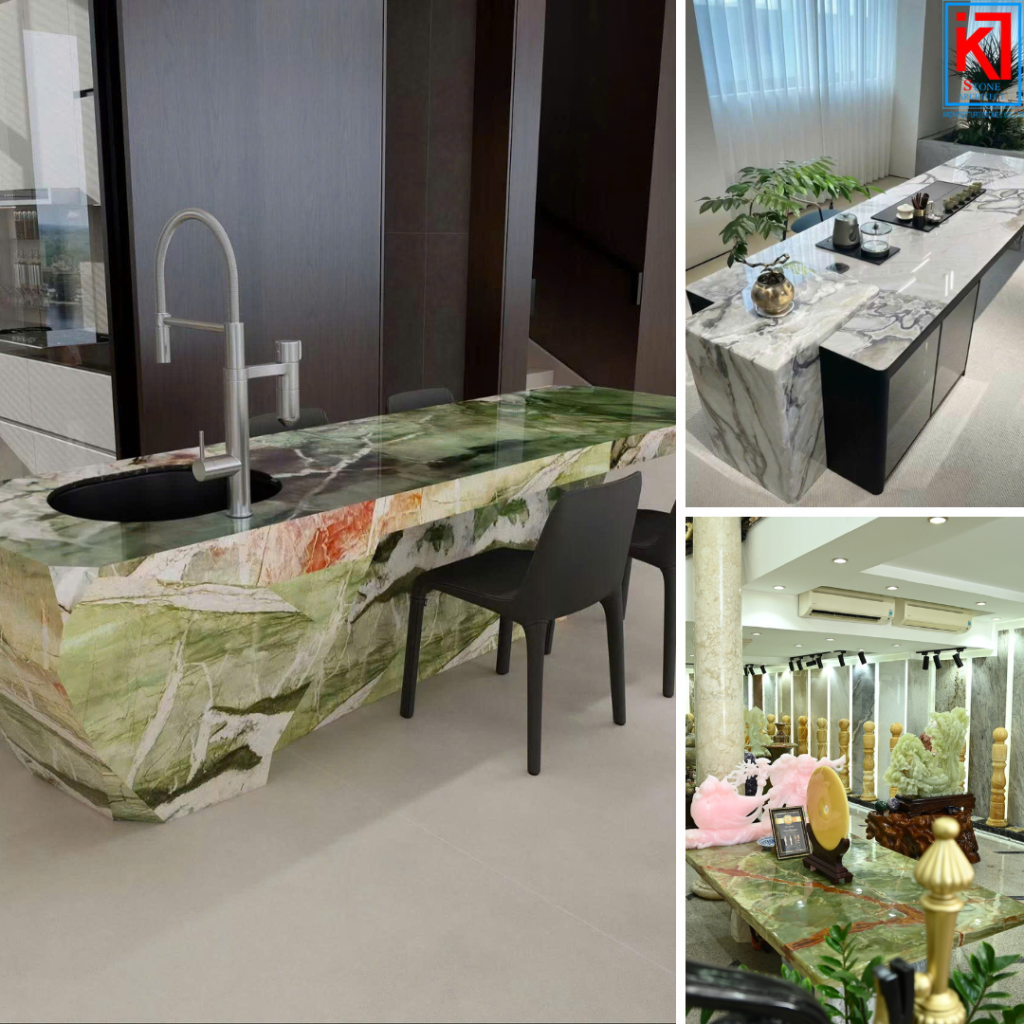 ĐÁ ỐP MẶT BÀN TRÀ & BÀN ĐẢO: SỰ KẾT HỢP GIỮA CÔNG NĂNG SỬ DỤNG VÀ NGHỆ THUẬT GIA CÔNG HIỆN ĐẠI