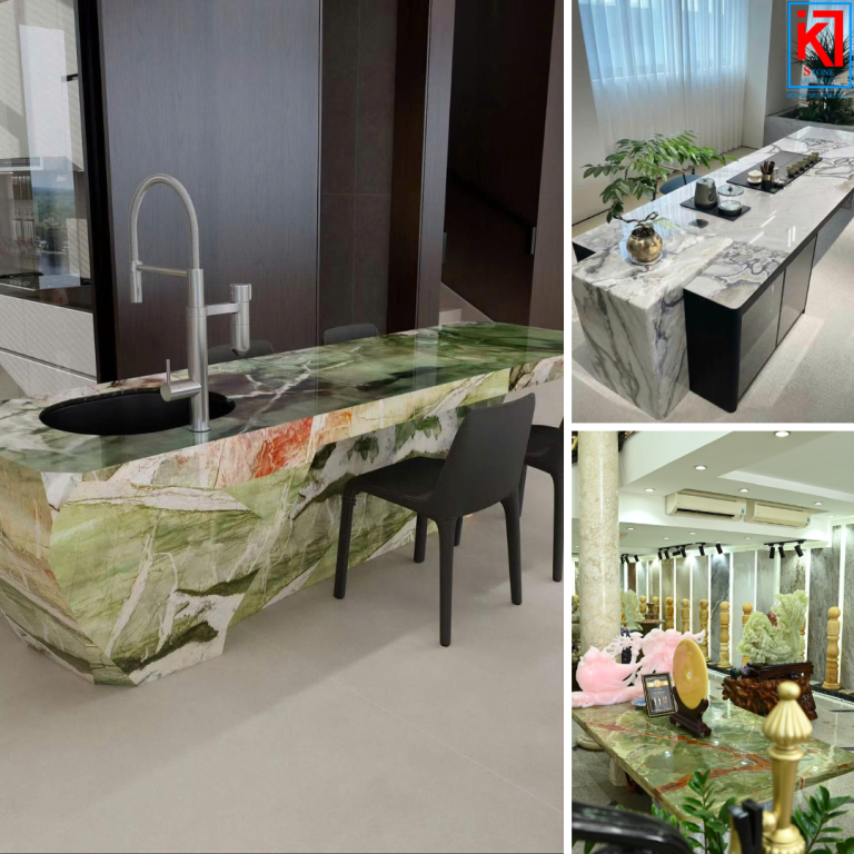 ĐÁ ỐP MẶT BÀN TRÀ & BÀN ĐẢO: SỰ KẾT HỢP GIỮA CÔNG NĂNG SỬ DỤNG VÀ NGHỆ THUẬT GIA CÔNG HIỆN ĐẠI